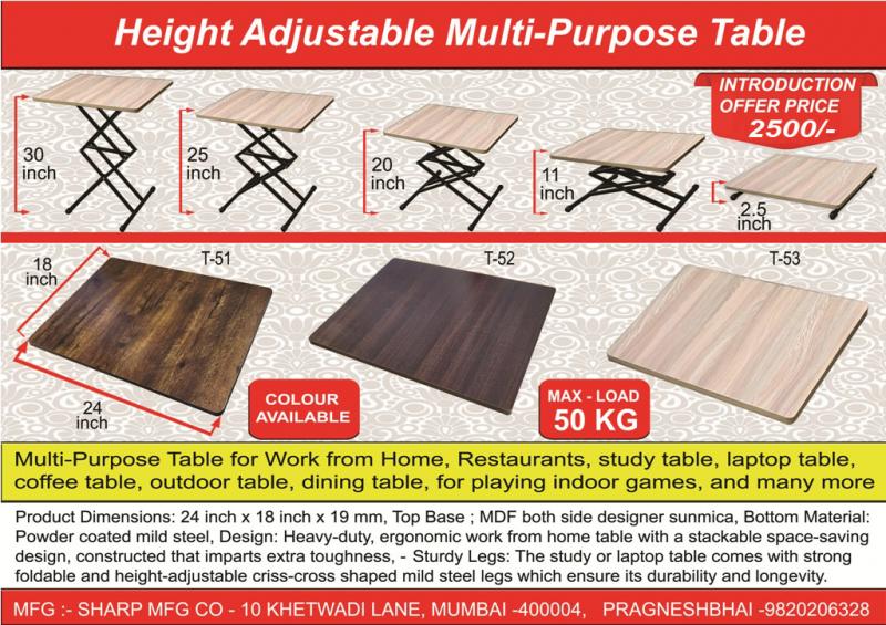 Ajanta Scissor Height Adjustable Multi Purpose WOOD platform Folding table-table