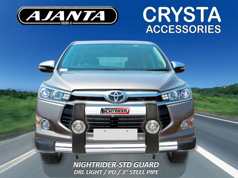 LATEST ACCESSORIS INNOVA CRYSTA NIGHT RIDER GUARD. POLYURATHANE-STEEL-DRL-LIGHT.